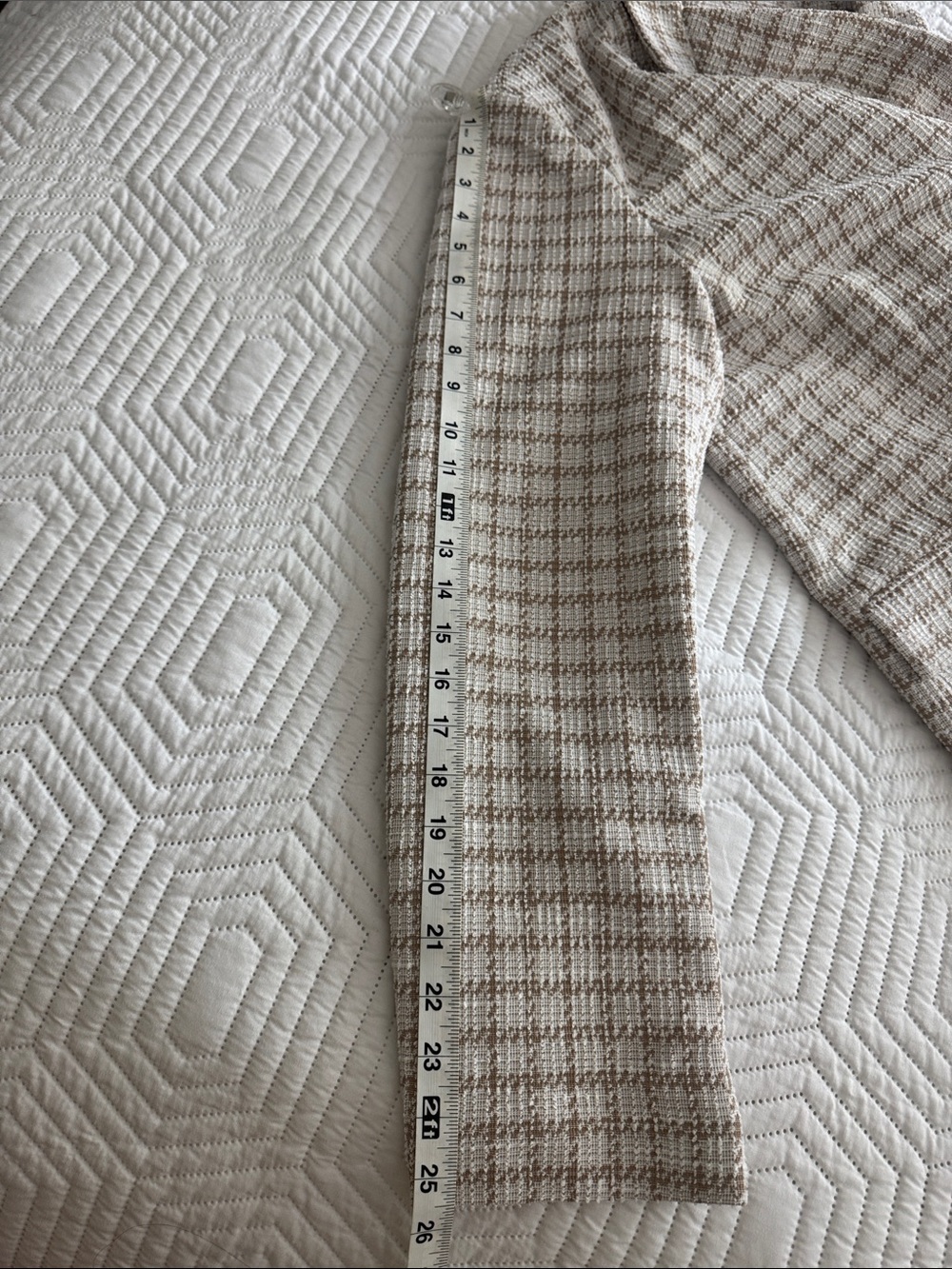 Tailored Double-Breasted Houndstooth Blazer in Cream & Tan - Picture 6 of 8